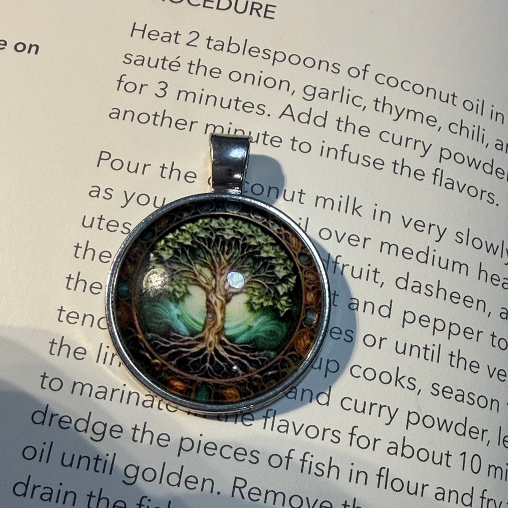 Vintage Tree of Life Pendant in Green and Brown